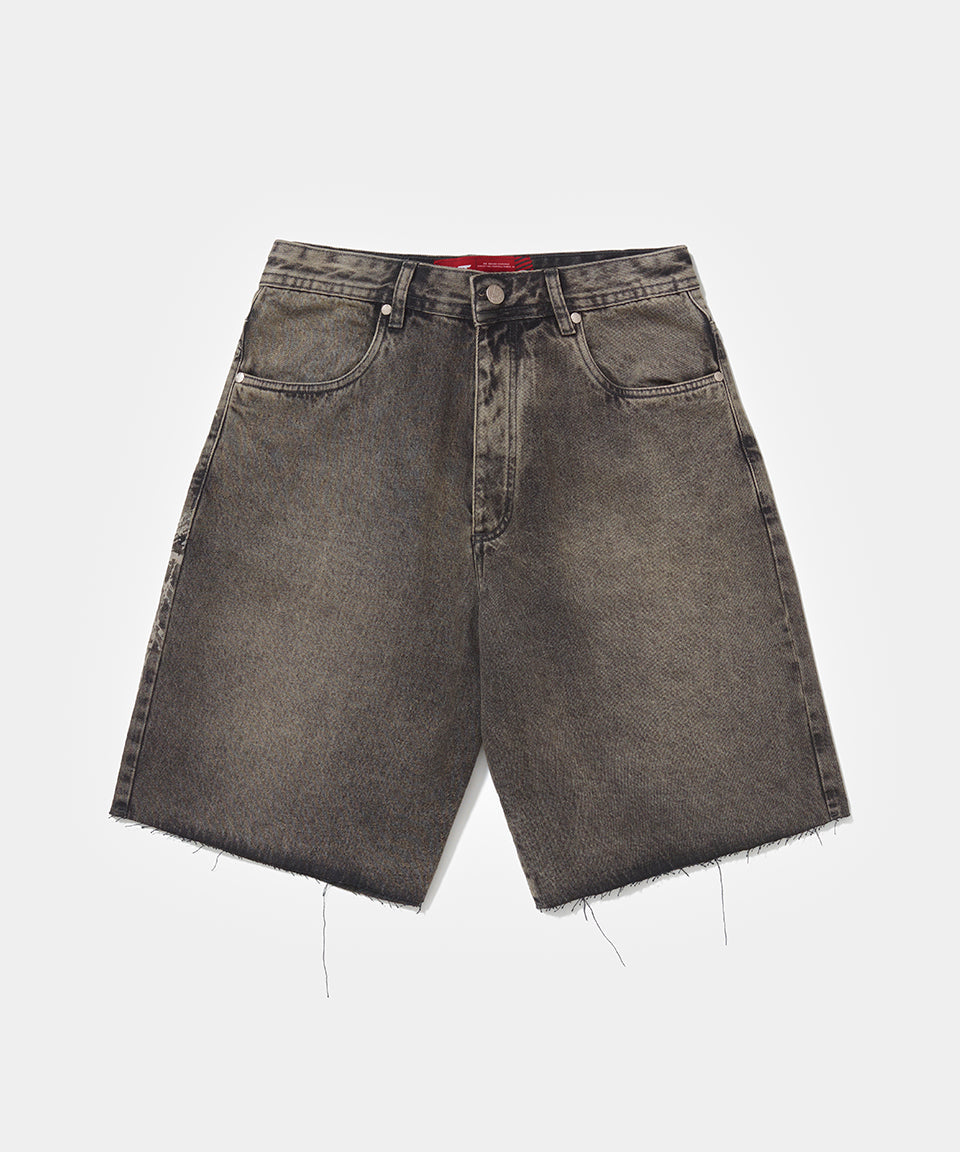 Distressed Denim Shorts - Khaki