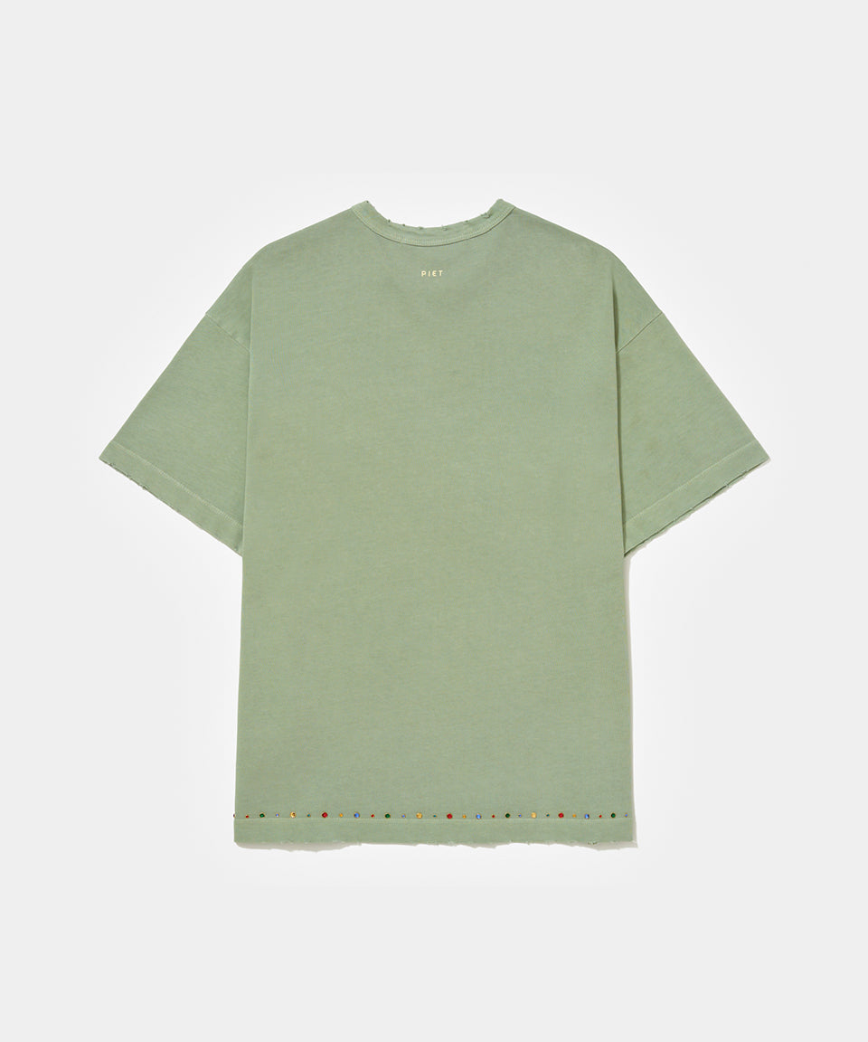 Gems Distressed Tee - Olive