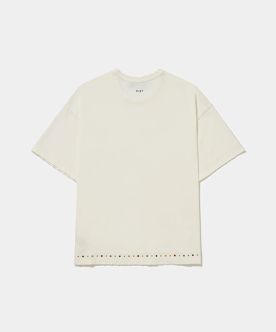 Gems Distressed Tee - Bone White